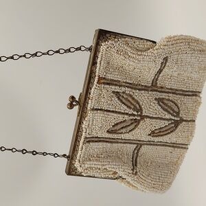 Vintage Beaded Cream Clutch Bag